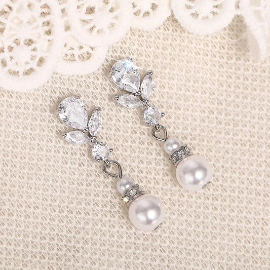 Graceful Imitation Pearl Drop Earrings with Sparkling Cubic Zirconia Chic Ear Accessories for Wedding Charm Daily Jewelry - EUFASHIONBAGS