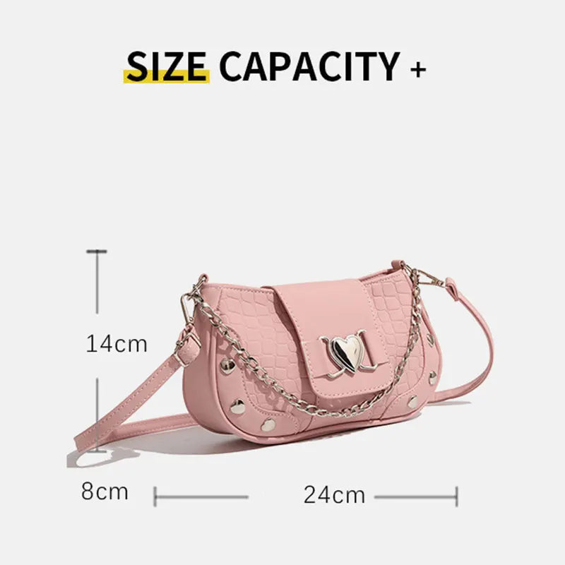 Fashion Women's Shoulder Bag 2024 New Hot Girls Crossbody Bags Pink PU Punk Style Rivet Women Chain Bag