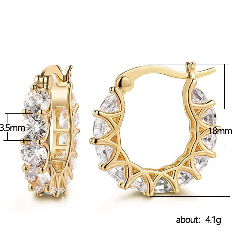 Trendy Women Hoop Earrings Full with Round Cubic Zirconia Fashion Versatile Female Earrings Daily Wear Wedding Jewelry