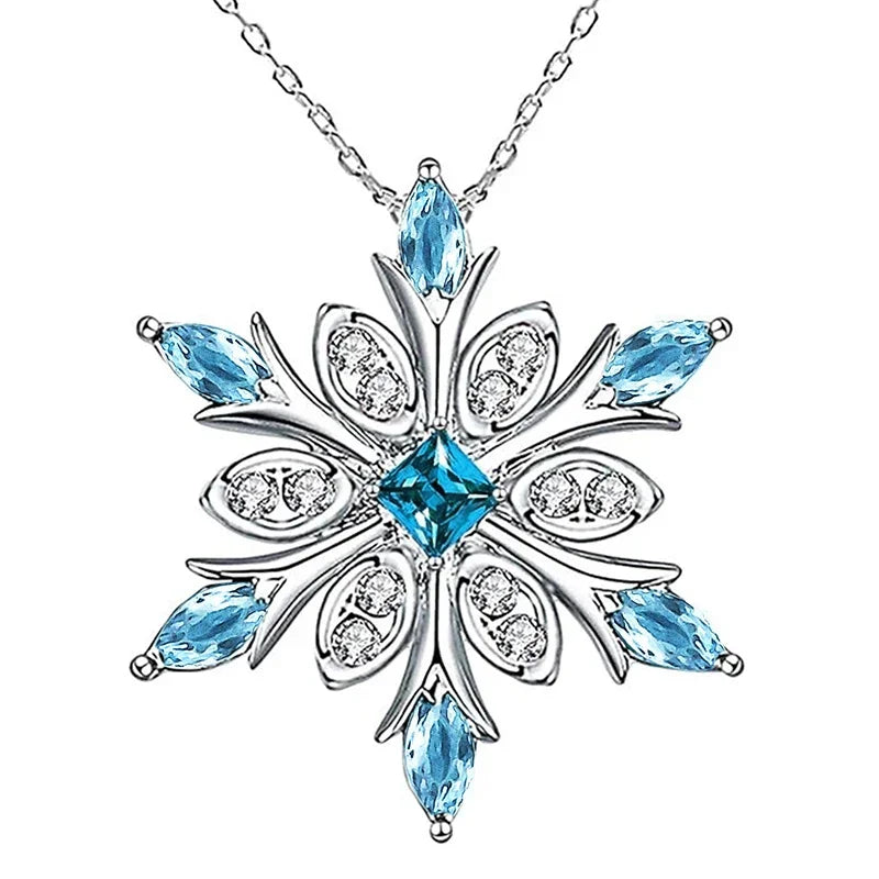 Sky Blue Snowflake Necklace Women for Wedding Party Romantic Anniversary Gift Christmas Exquisite Girls Jewelry - EUFASHIONBAGS