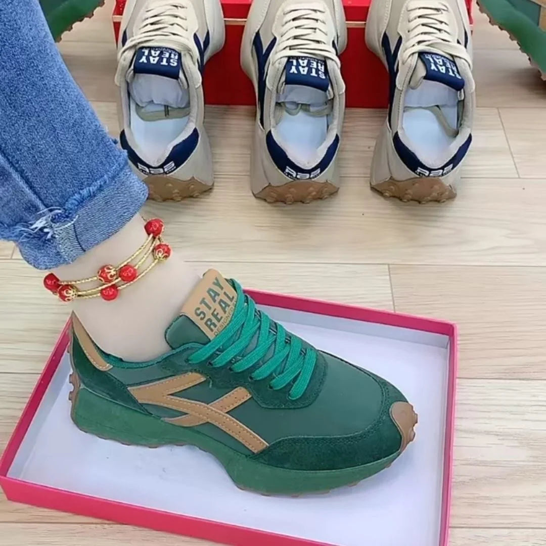 Women Sneakers Spring Leather Casual Woman Lace Up Sport Shoes Luxury Green Platform Shoes Leisure Light Anti-slip Running Shoe - EUFASHIONBAGS