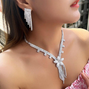 Luxury Shiny Cubic Zirconia Flower Dangle Tassel Wedding Jewelry Sets cw02 - www.eufashionbags.com