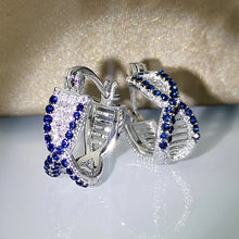 画像をギャラリービューアに読み込む, Geometric Cross Shaped Hoop Earrings for Women Luxury Inlaid Blue/White Cubic Zirconia Temperament Fashion Jewelry