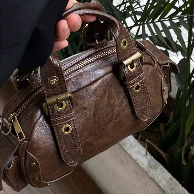 Retro Coffee Handle Y2k Hand Bag Women High Street Hot Girls Leather Casual Crossbody Bags  Vintage Messenger Bag