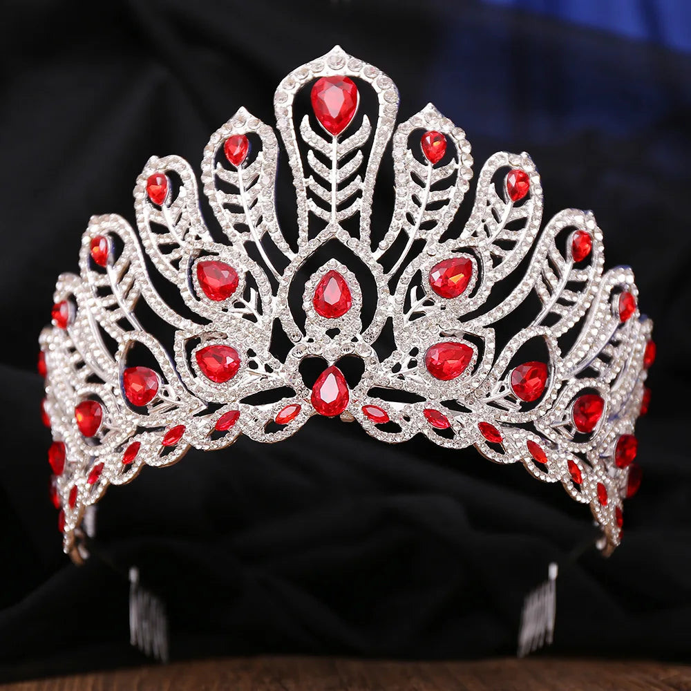 Luxury Royal Queen Rhinestone Wedding Crown Combs for Women Green Crystal Banquet Tiaras Party Costume Hair Jewelry Accessories - EUFASHIONBAGS