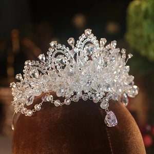 Baroque Luxury Crystal Beads Bridal Tiaras Cubic Zircon Crown Rhinestone Pageant Diadem Bride Headpiece Wedding Hair Accessories