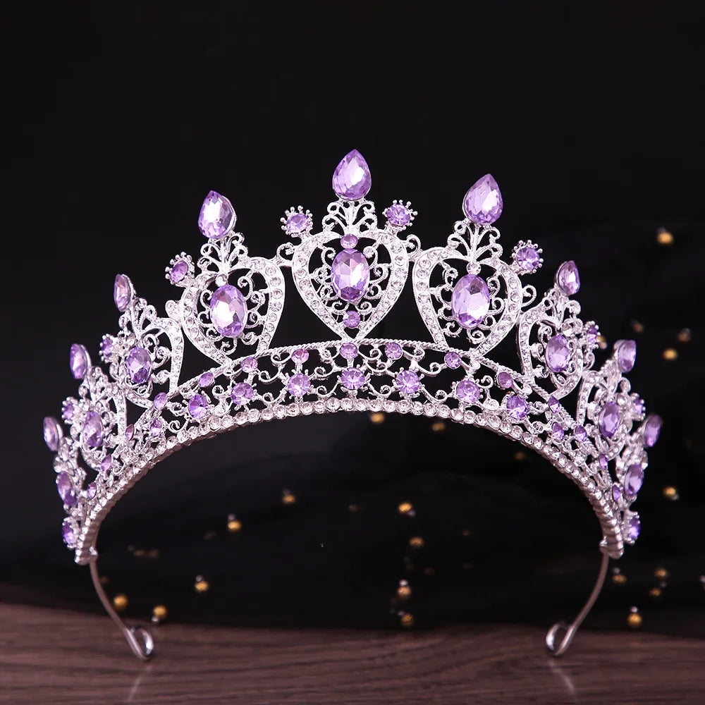 Baroque Luxury Purple Royal Queen Wedding Crown Rhinestone Crystal Bride Diadem Pageant Headdress Tiaras Hair Jewelry Accessory - EUFASHIONBAGS