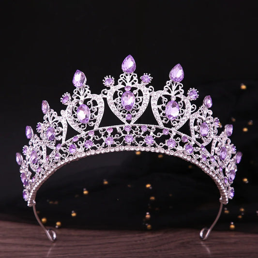 Baroque Luxury Purple Royal Queen Wedding Crown Rhinestone Crystal Bride Diadem Pageant Headdress Tiaras Hair Jewelry Accessory - EUFASHIONBAGS