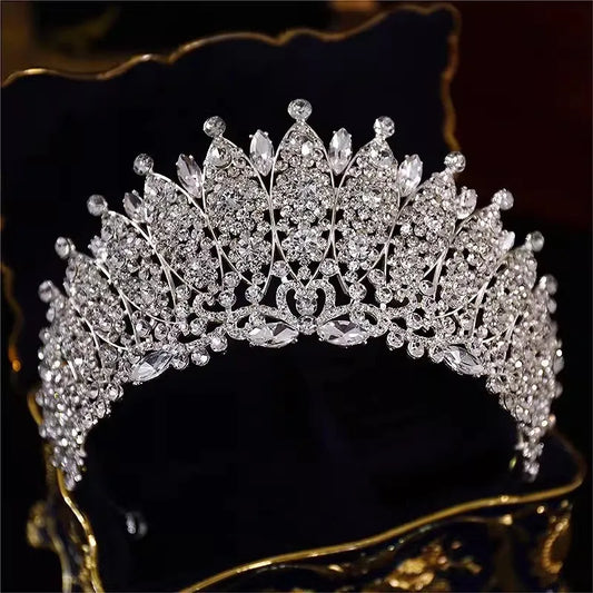 Baroque Luxury Handmade Crystal Bridal Tiaras Cubic Zircon Big Crown Rhinestone Pageant Diadem Headband Wedding Hair Accessories