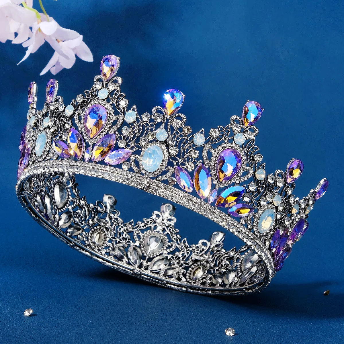 Luxury Royal Queen Mixcolor Crystal Wedding Crown Glass Round Tiaras Rhinestone Pageant Diadem Headdress Bridal Hair Accessories - EUFASHIONBAGS