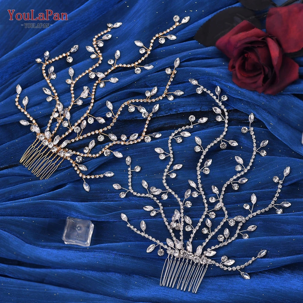 Fashion Bridal Tiara Rhinestone Wedding Head Piece Bride Side Comb Wedding Hair Accessories Women Girl Headwear - EUFASHIONBAGS