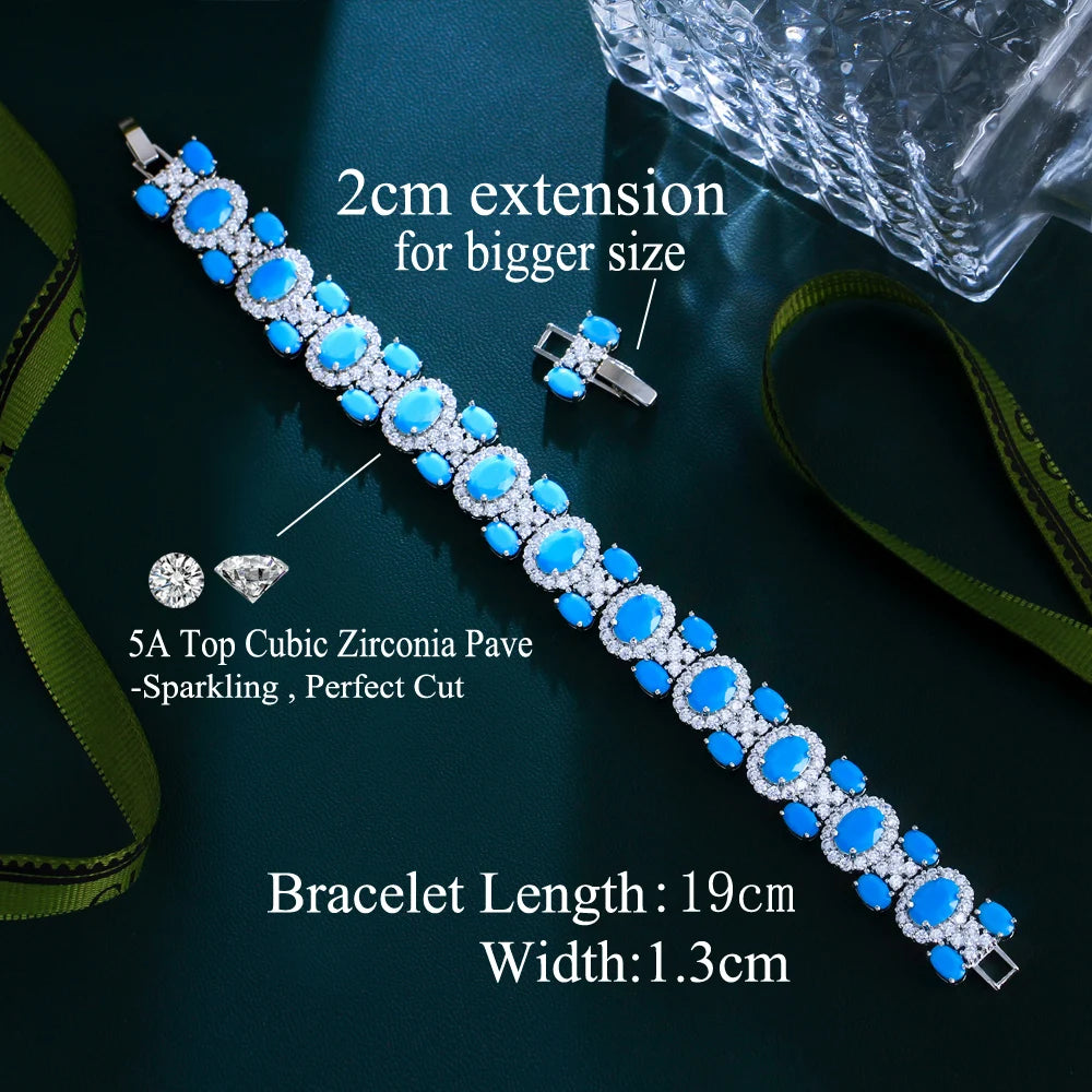 Luxury Chunky Cubic Zirconia and Blue Turquoise Pave Women Daily Party Engagement Wedding Bracelet Jewelry Gift - EUFASHIONBAGS