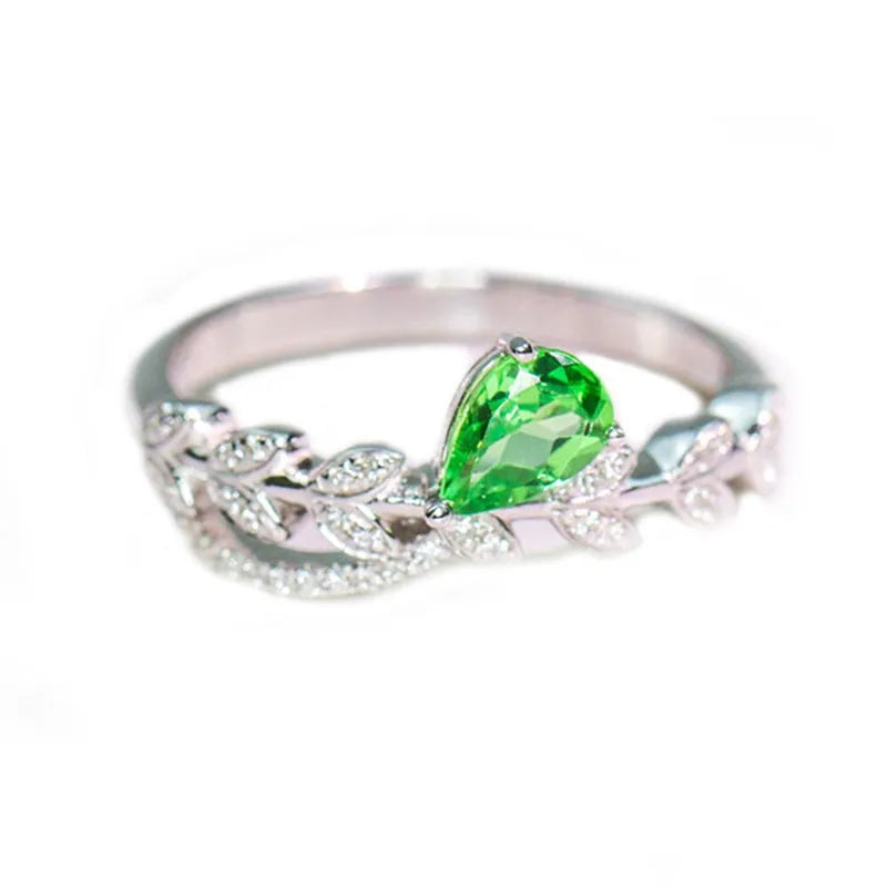 Waterdrop Green Cubic Zirconia New Rings for Women Fancy Leaf Design Wedding Band Accessories Luxury Trendy Lady Jewelry