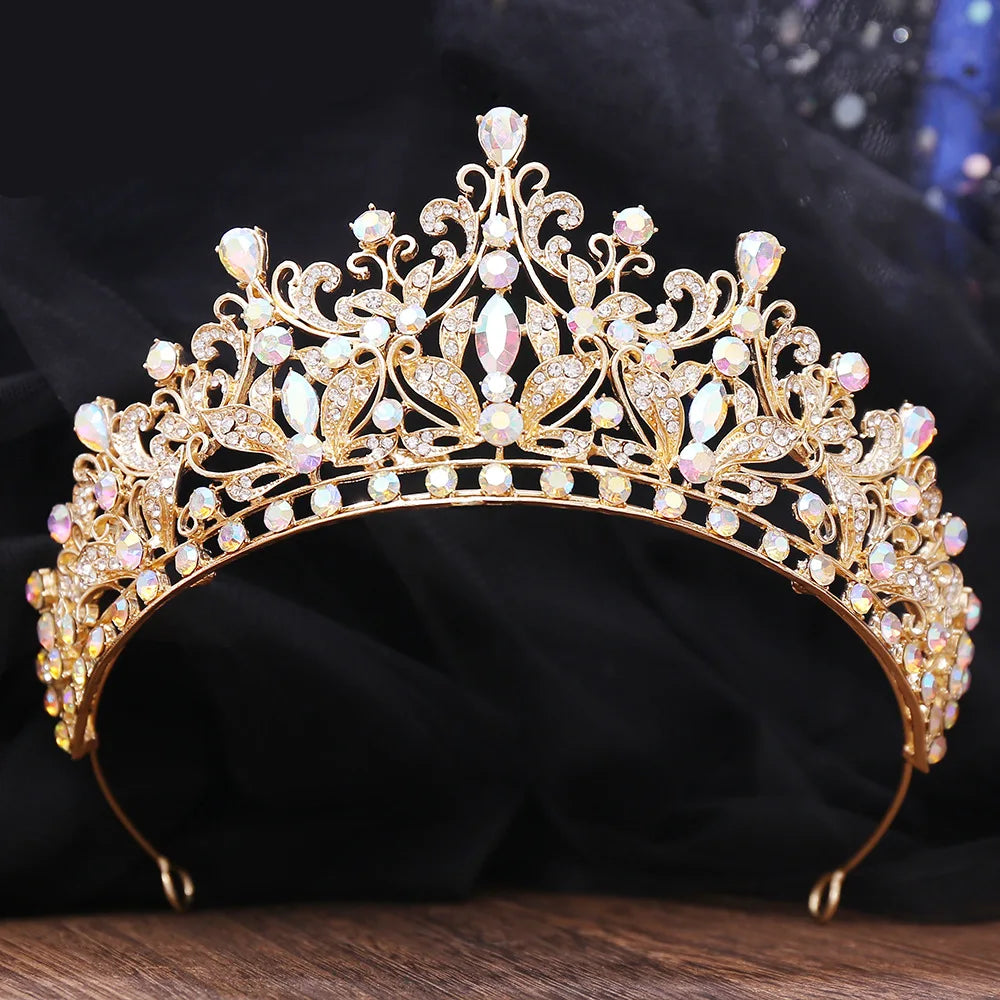 Luxury Forest Green Opal Diadem Rhinestone Crystal Tiara Bride Headdress Princess Wedding Crown Pageant Hair Jewelry Accessories - EUFASHIONBAGS