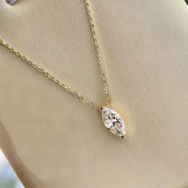 Fresh Marquise Cubic Zirconia Pendant Necklace for Women with Gold Color Chain Simple Stylish Necklace Wedding Jewelry