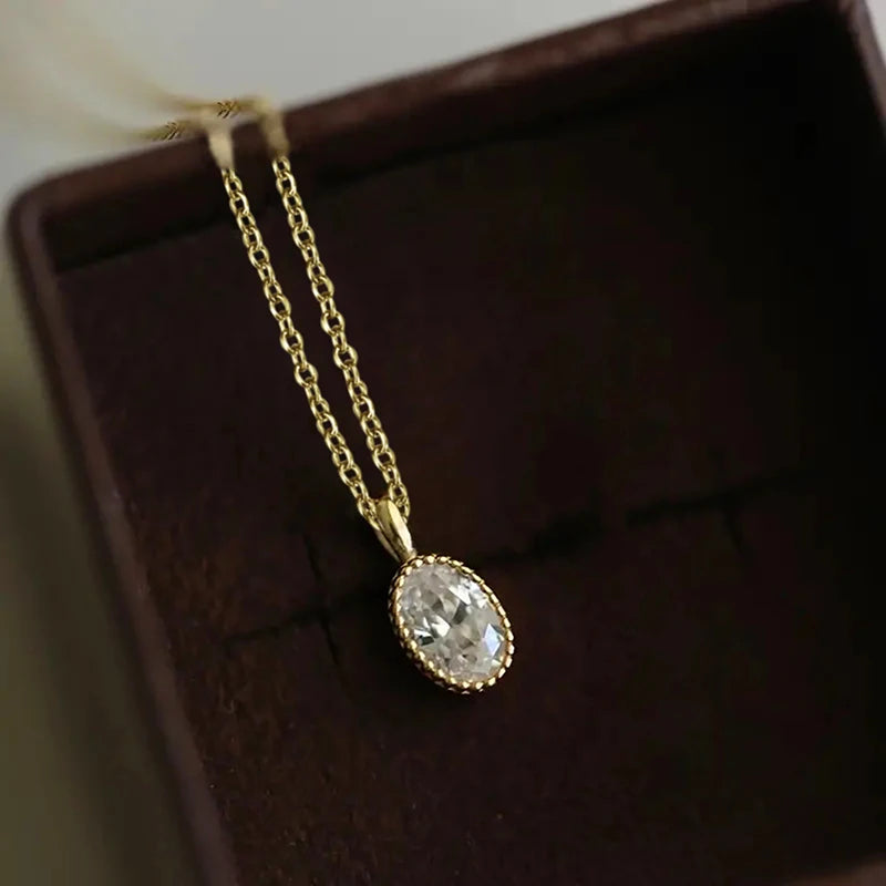 Simple Luxury Oval Cubic Zircon Pendant Necklace for Women Temperament Elegant Bridal Wedding Accessories Trendy Jewelry - EUFASHIONBAGS