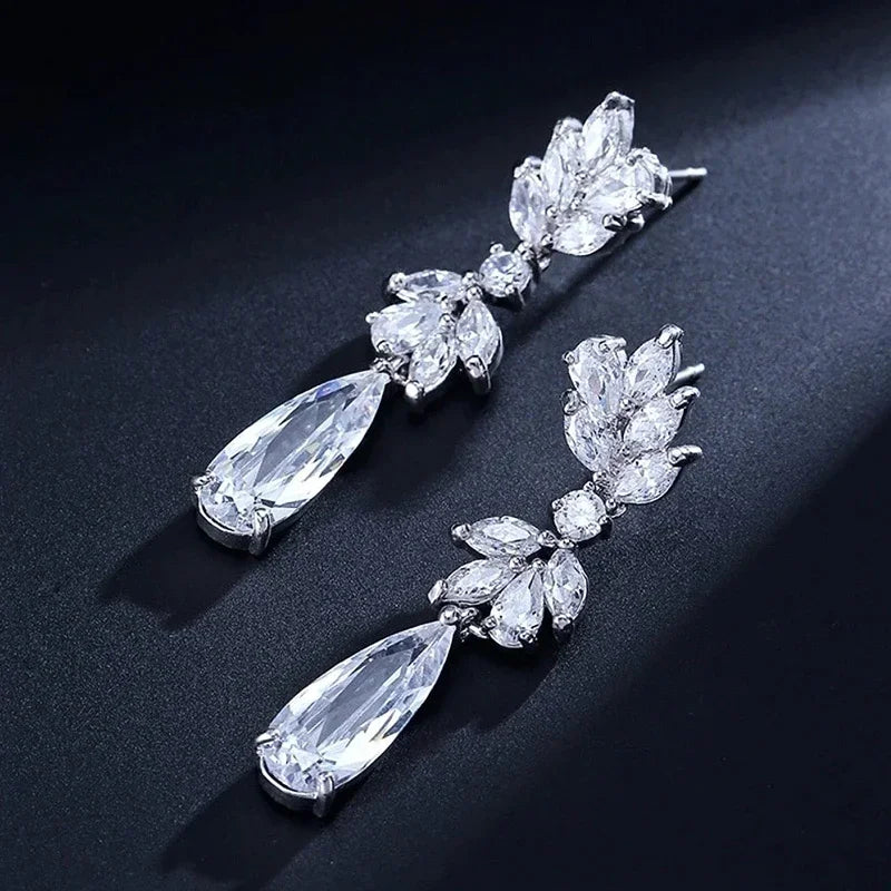 Exquisite Flower Long Drop Earrings for Women Fresh Wedding Band Jewelry Trendy Attractive Party Ear Accessories - EUFASHIONBAGS