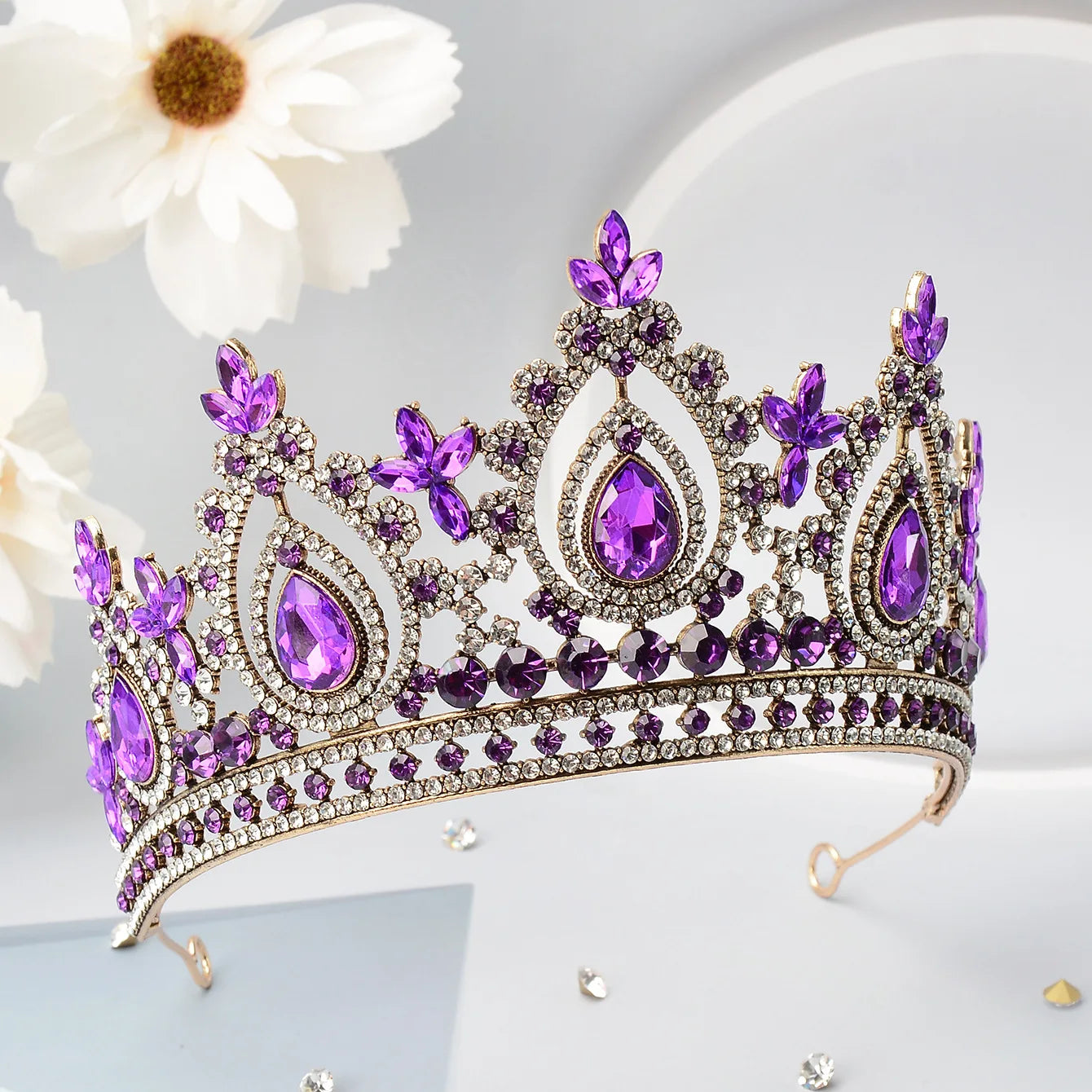 Luxury High Quality Royal Queen Purple Crystal Wedding Crown for Women Rhinestone Banquet Tiara Costume Hair Jewelry Accessories - EUFASHIONBAGS