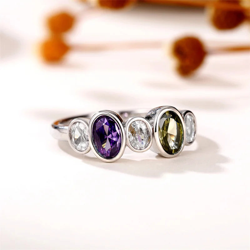 Vintage Rings for Women Inlaid Olive/Purple/White CZ Simple Stylish Lady's Finger Ring Party Anniversary Jewelry