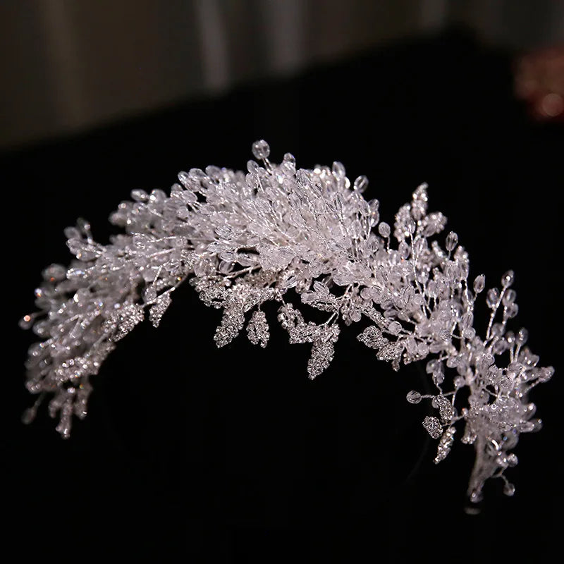 Luxury Crystal Beads Floral Bridal Headpiece Baroque Crown Wedding Hair Jewelry Pageant Rhinestone Diadem Headband Hair Ornament - EUFASHIONBAGS