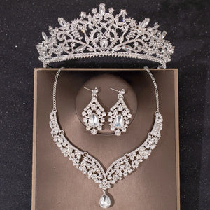 Baroque Crystal Bridal Jewelry Sets Rhinestone Tiaras Crown Necklace Earring for Bride Women Wedding Jewelry Set Gift