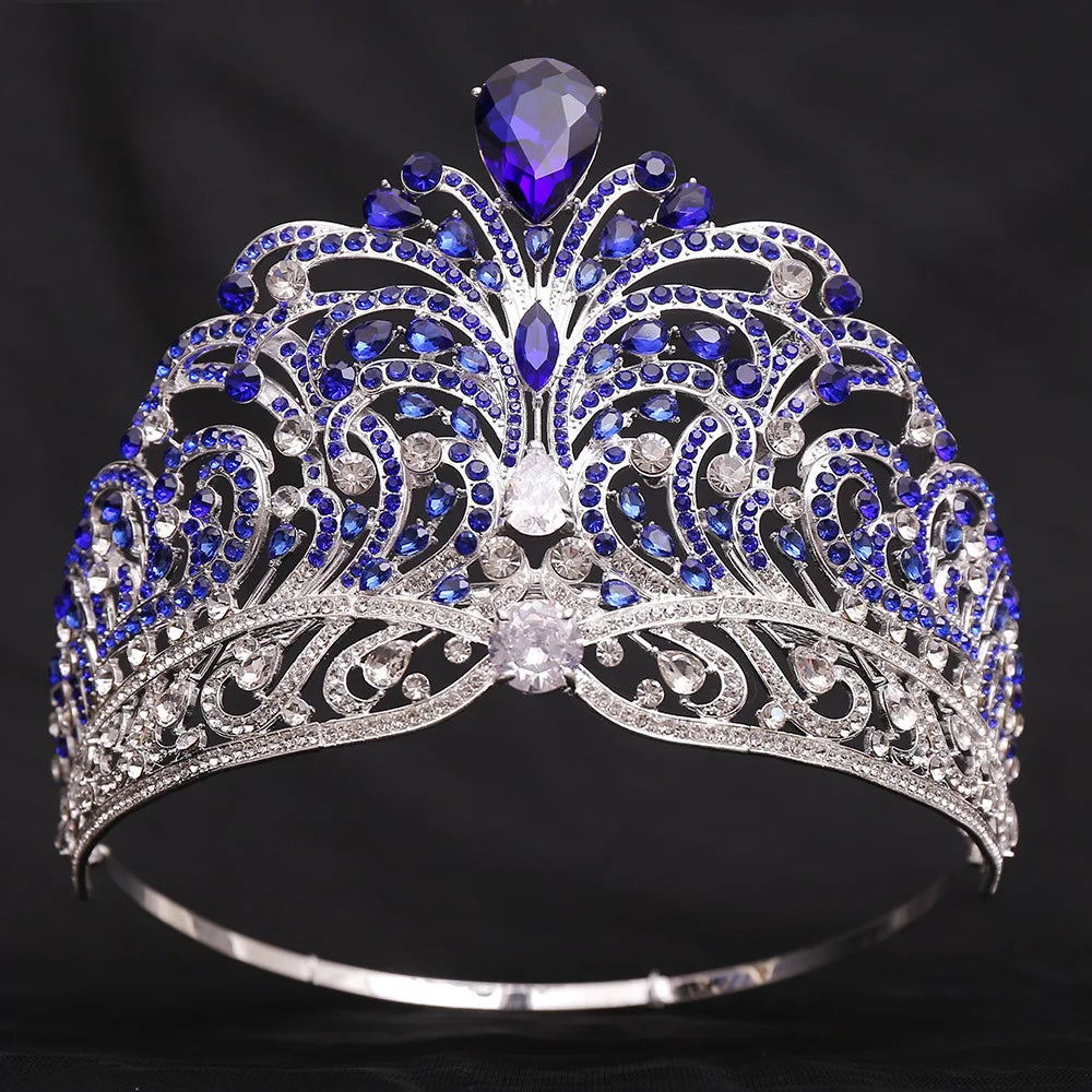 European Miss Universe Crystal Wedding Crowns Cubic Zircon Large Round Queen Rhinestone Tiaras Party Stage Show Hair Accessories - EUFASHIONBAGS