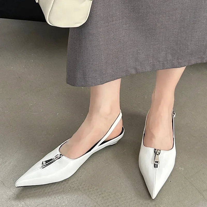 2025 New Designer Low Heel Dress Shoes Women Zip Slingback Sandals Female Comfort Fashion Pointed Toe Pumps Sandalias De Mujer