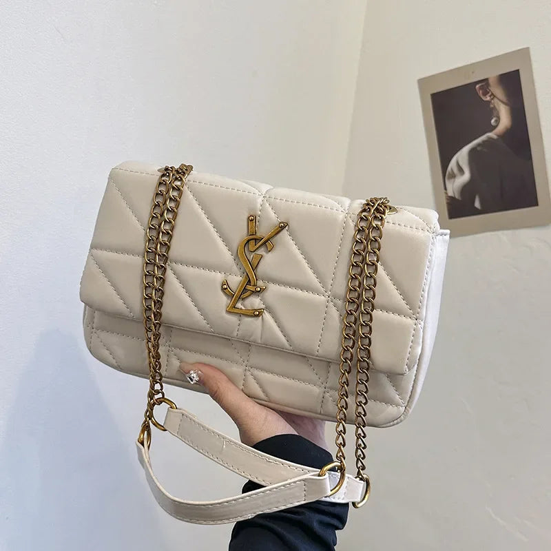 New Rhombic Chain Female Bag Versatile One-shoulder Small Square Bag Crossbody For Women High-end Grid Texture Chain Bag