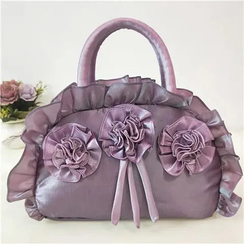 Gothic Purple Y2k Hand Bag Women New Dark Lolita Soft Chic Handle Purse Female Vintage Flower Cute Mini Bag Bolso Mujer