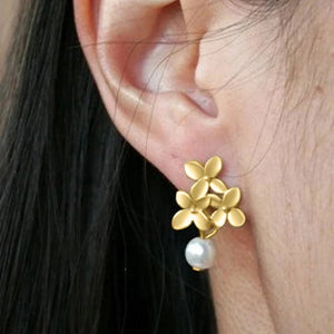 Luxuriant Flowers Earrings for Women Aesthetic Imitation Pearl Dangle Earrings New Bridal Wedding Party Trendy Jewelry