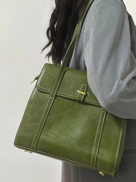 Green Vintage Handbags Women High Street Pu Leather Large Casual Shoulder Tote Bag Female Y2k Handbag Aesthetic - EUFASHIONBAGS