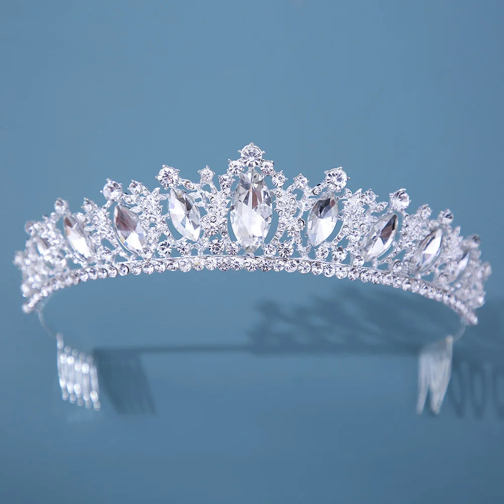 Diverse Silver Color Crystal Crowns Bridal Tiaras Fashion Queen Rhinestone Diadem CZ Headpiece Wedding Hair Jewelry Accessories - EUFASHIONBAGS