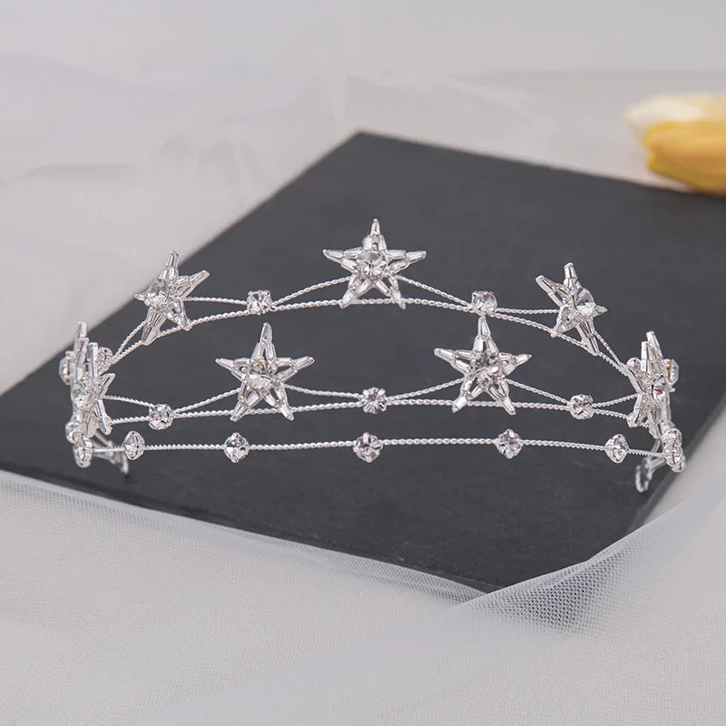 Handmade Multilayer Crystal Star Hairband Bridal Tiara Baroque Crown Rhinestone Pageant Diadem Headband Wedding Hair Accessories - EUFASHIONBAGS