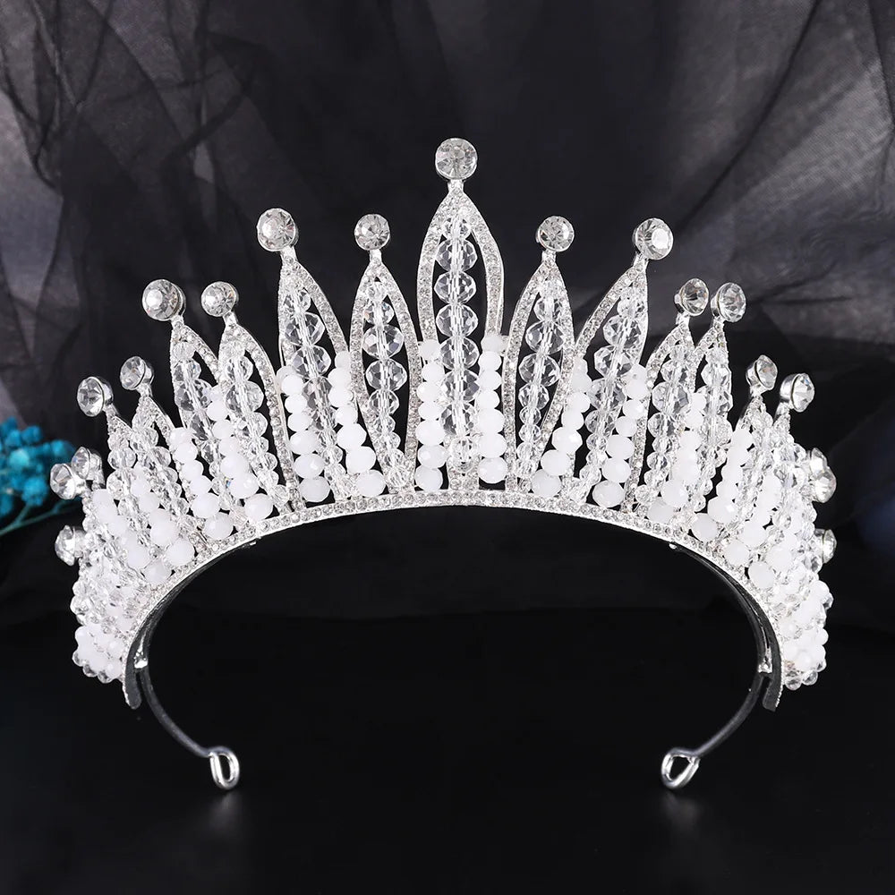 Luxury Crystal Wedding Hair Tiara Rhinestone Bridal Tiara Crown Silver Color Diadem Veil Tiaras Bride Hair Accessories Headpiece - EUFASHIONBAGS