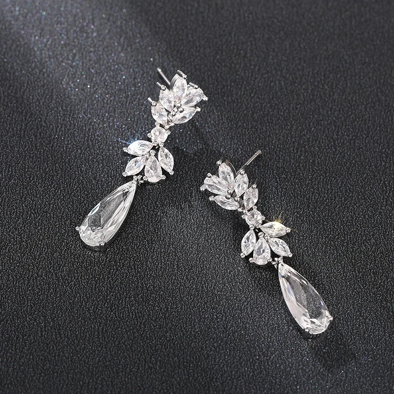 Exquisite Flower Long Drop Earrings for Women Fresh Wedding Band Jewelry Trendy Attractive Party Ear Accessories - EUFASHIONBAGS