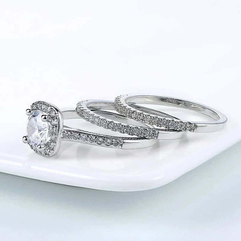 Eternity Wedding Rings Bridal Sets 3Pcs Cubic Zirconia Luxury Women's Accessories for Engagement Party Classic Jewelry - EUFASHIONBAGS