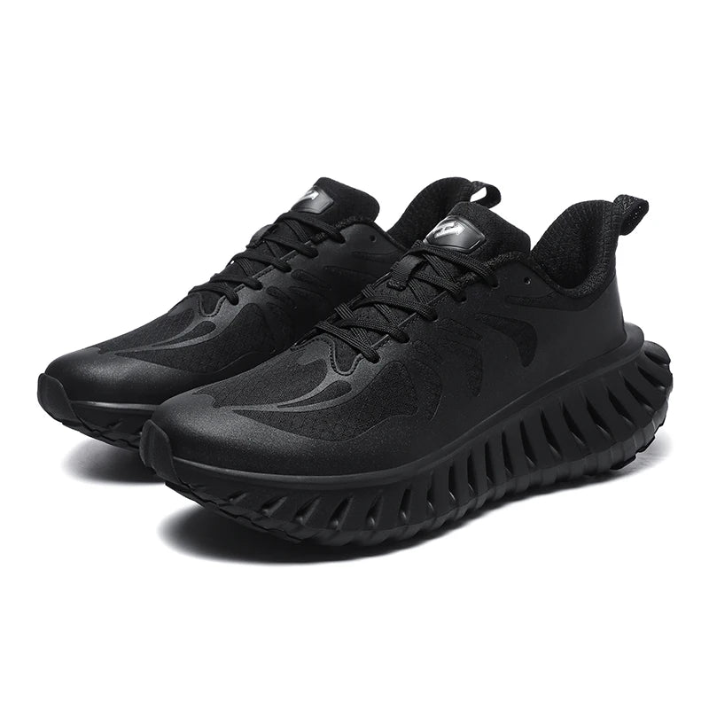 Stylish Black and White Chunky Sneakers with Unique Ribbed Sole, Trendy Running Shoes for Men and men - EUFASHIONBAGS