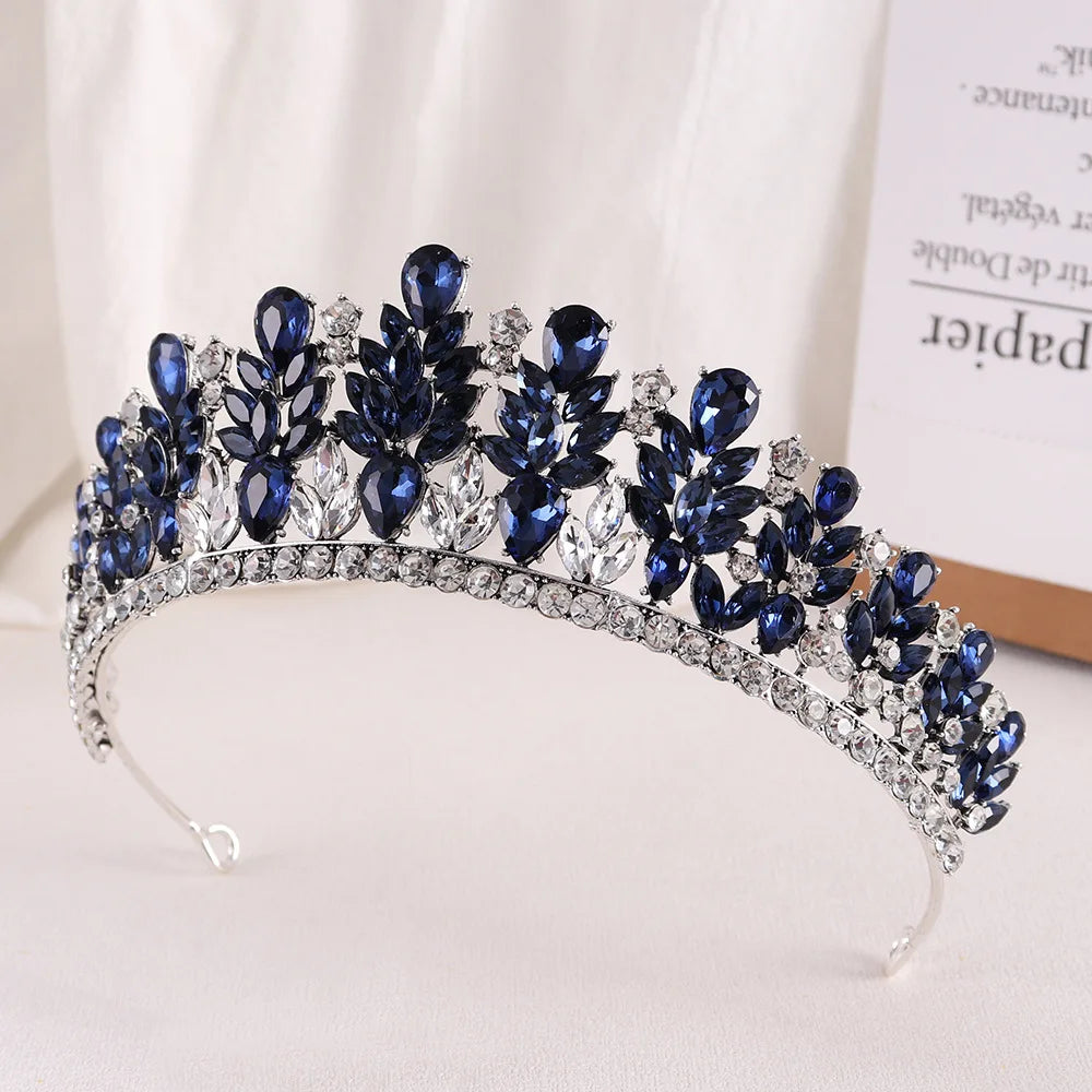 Baroque Retro Forest Wine Red Crystal Diadem Leaf Tiaras Royal Queen Bridal Crown Luxury Wedding Dress Hair Costume Accessories - EUFASHIONBAGS