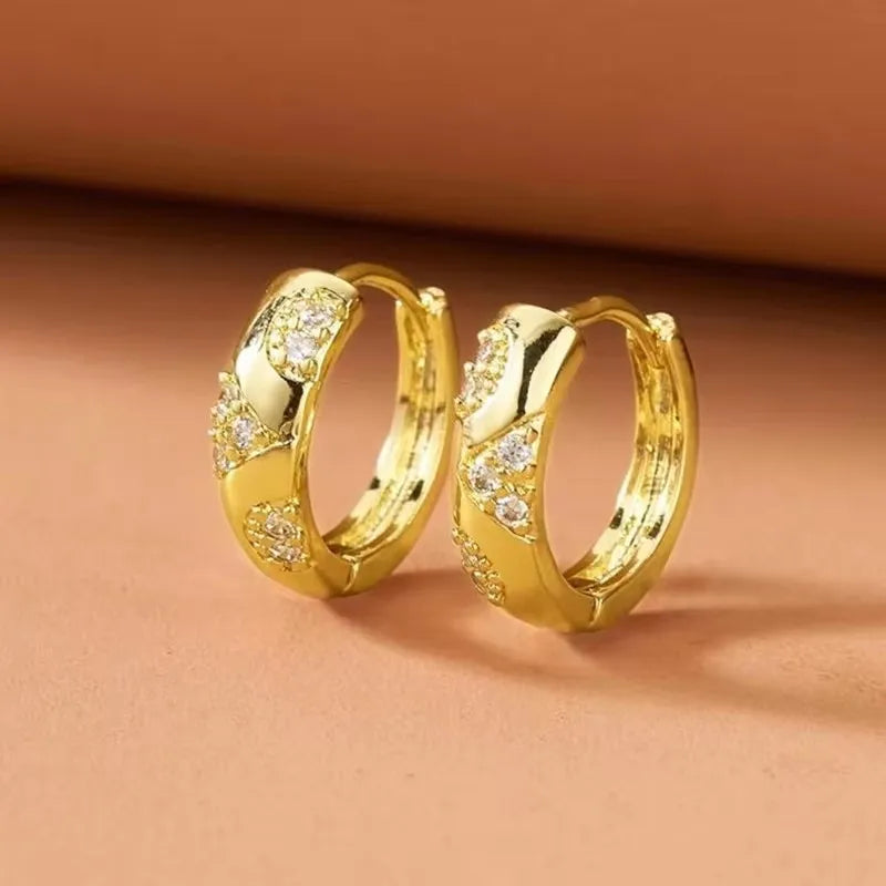 Chic Gold Color Hoop Earrings Female Exquisite Shiny Cubic Zirconia Ear Accessories Low-key Daily Wearable Party Jewelry