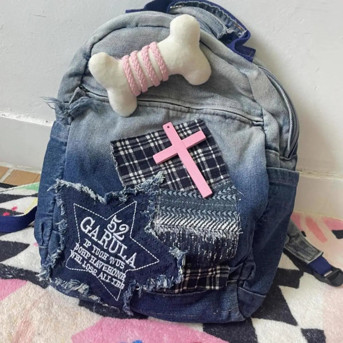 Vintage Grunge Denim Backpacks Women Patchwork Large Y2k Mochila School Bag Ladies Harajuku Backpack Aesthetic