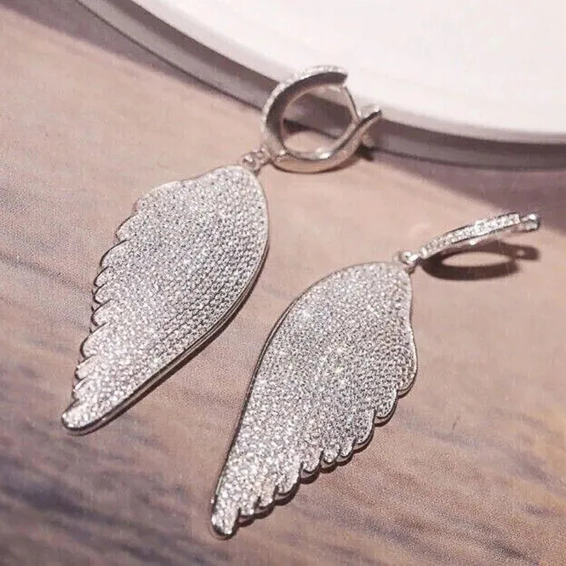 Sparkling Angel Wing Earrings with Brilliant Zirconia Female Exquisite Exaggerated Fashion Pendant Accessories Jewelry - EUFASHIONBAGS