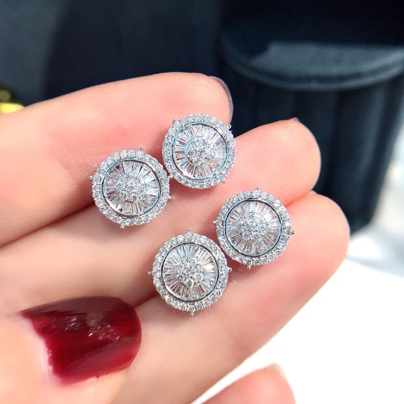 Novel Design Round Stud Earrings with CZ Crystal Ear Piercing Accessories for Women Fashion Earrings Drop Ship Jewelry - EUFASHIONBAGS