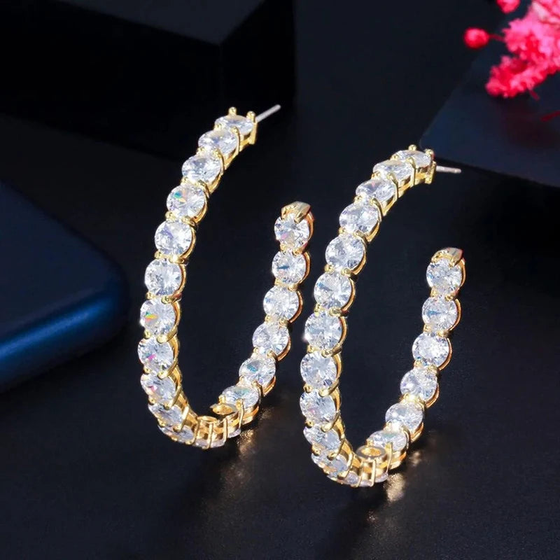 Luxury Full Round Cubic Zircon Big Hoop Earrings for Women Silver Color/Gold Color Modern Fashion Circle Earrings - EUFASHIONBAGS