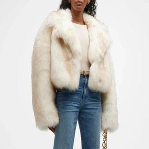 Gradient Cropped Fluffy Fur Jacket Women Coat 2023 Winter Chic Thicken Faux Fox Fur Outerwear Luxury Brand Runway Fashion Outfit