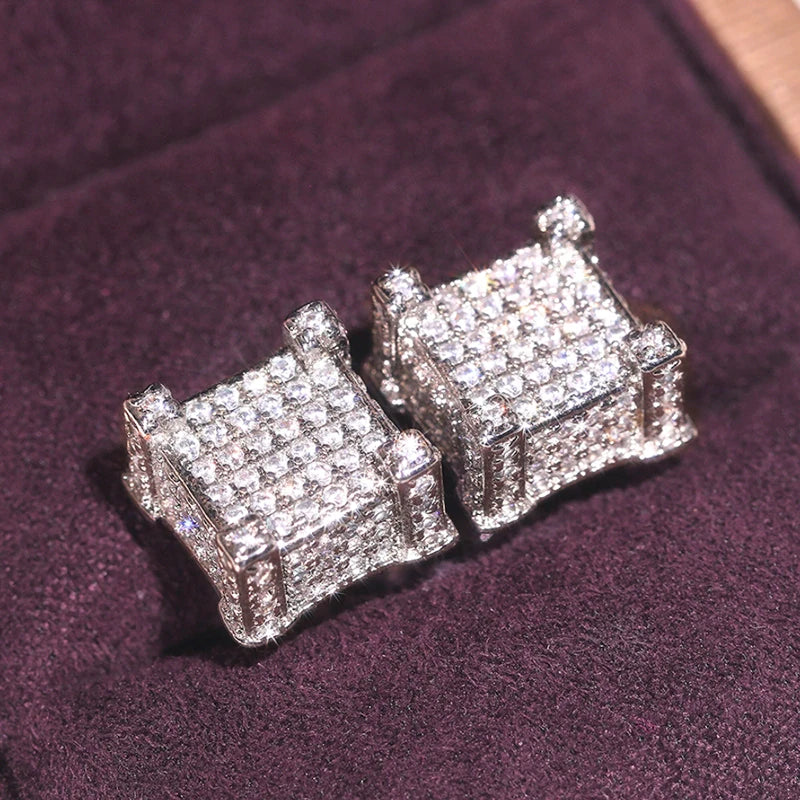 Geometric Square Shaped Stud Earrings Full Paved CZ Bling Bling Ear Stud for Women Daily Wear Temperament Luxury Jewelry - EUFASHIONBAGS