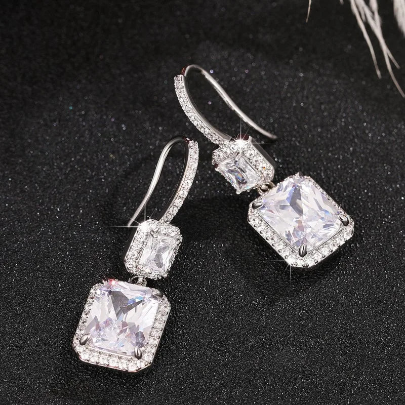 New Arrival Women Wedding Earrings Silver Color Luxury Cubic Zirconia Temperament Female Dangle Earrings Fashion Jewelry - EUFASHIONBAGS