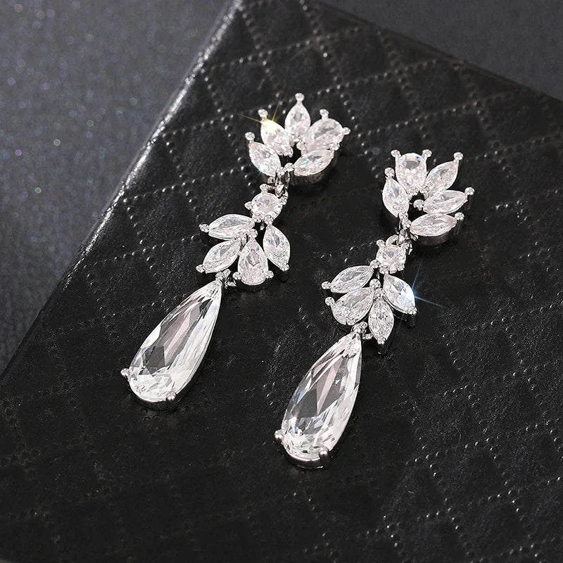 Exquisite Flower Long Drop Earrings for Women Fresh Wedding Band Jewelry Trendy Attractive Party Ear Accessories - EUFASHIONBAGS