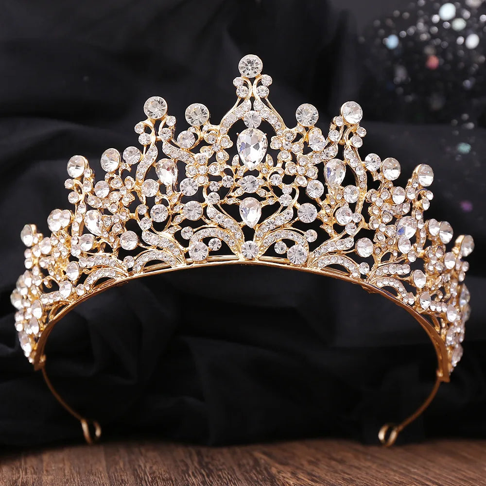 Luxury Royal Rhinestone Leaves Wedding Crown AB Color Crystal Tiaras Bridal Dress Hair Accessories Baroque Headband Queen Diadem - EUFASHIONBAGS