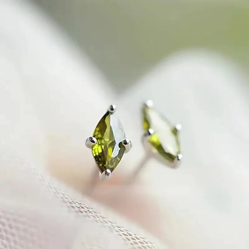 Single Green Zirconia Stud Earrings Lady Trendy Simple Style Chic Accessories Versatile Silver Color/Gold Color Jewelry