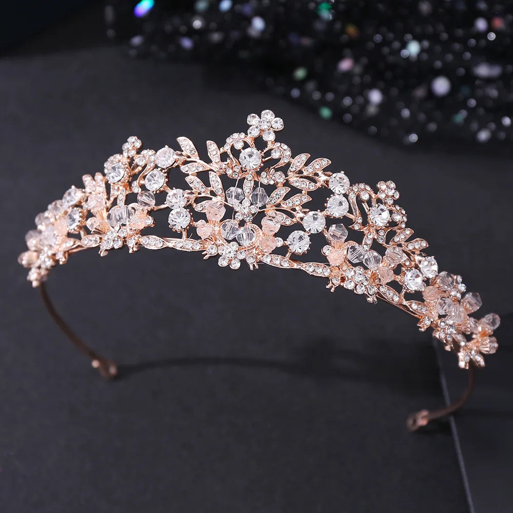 Baroque Luxury Handmade Crystal Beads Flowers Bridal Tiaras Crown Rhinestone Pageant Diadem cz Headband Wedding Hair Accessories